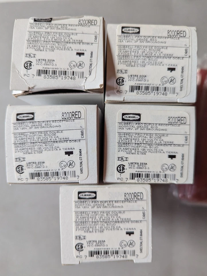 Hubbell Pro Duplex Receptacles 8200RED 15A, 125V, 2P, 3W Hospital Grade - Image 4 of 4