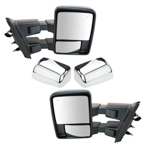 Mirror Power Heated Folding Smoked Signal Textured & Chrome Pair for F150 Truck