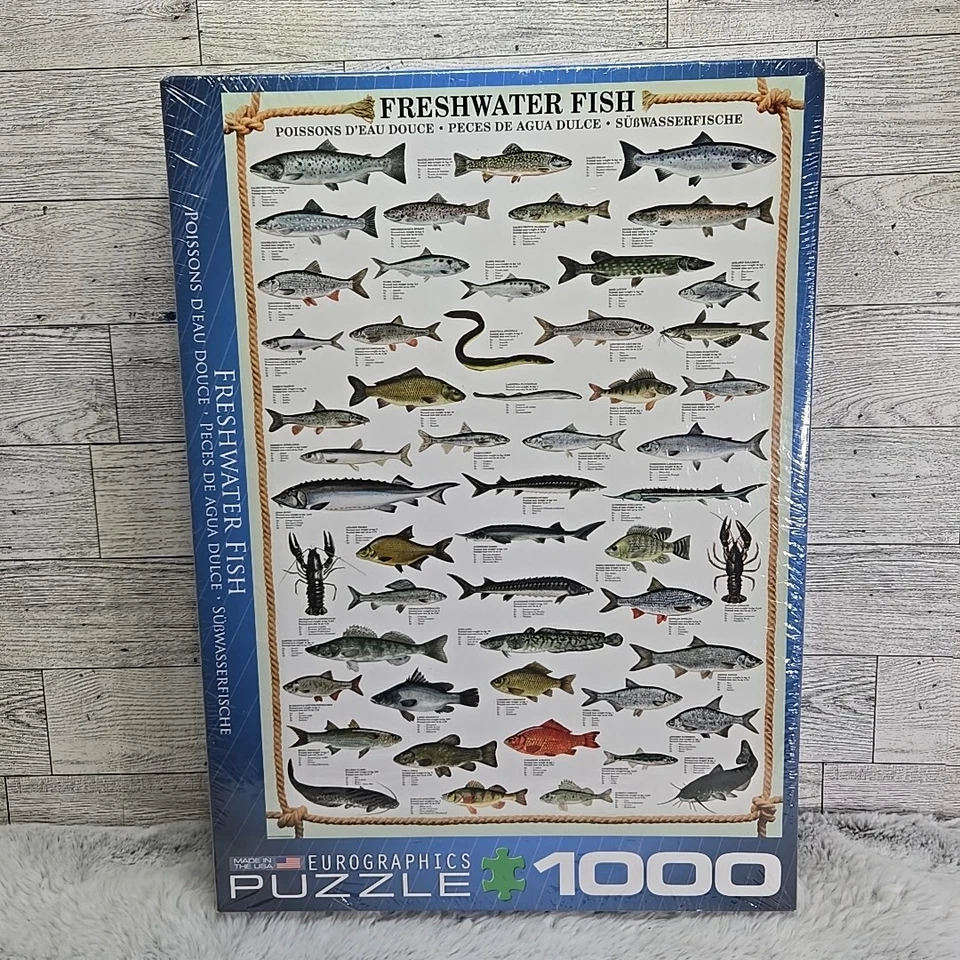 淡水鱼拼图 1000 件 19x26 钓鱼渔夫欧洲图形美国 — 第 2/4 张图片