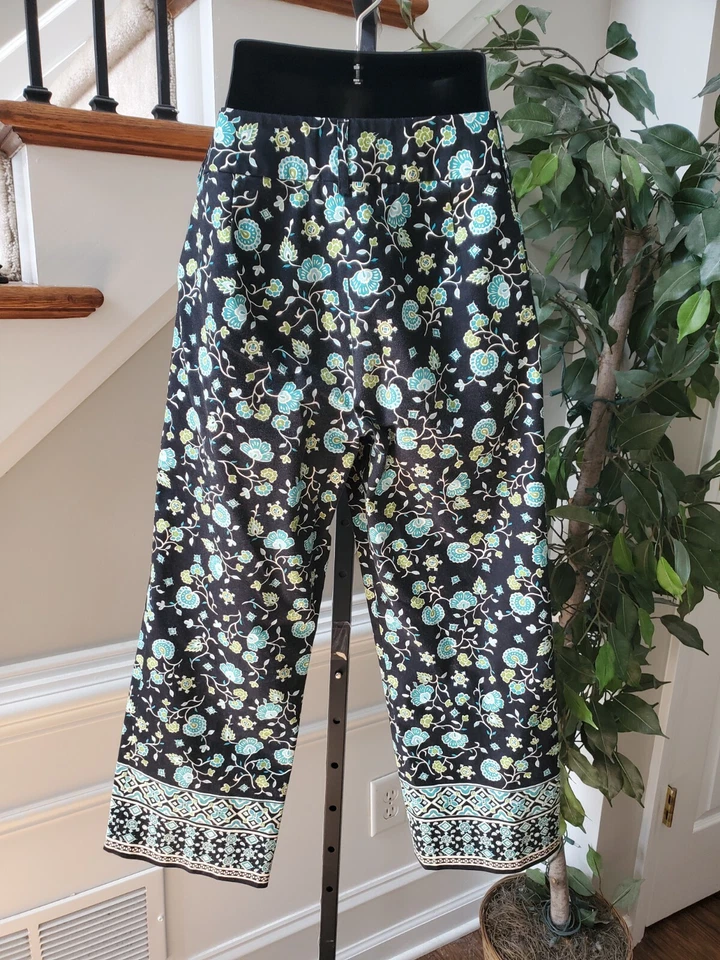 Pantalón Harold's Para Mujer Negro Floral Algodón Informal Tiro Alto Ajustado Talla 6 Foto 4 de 4