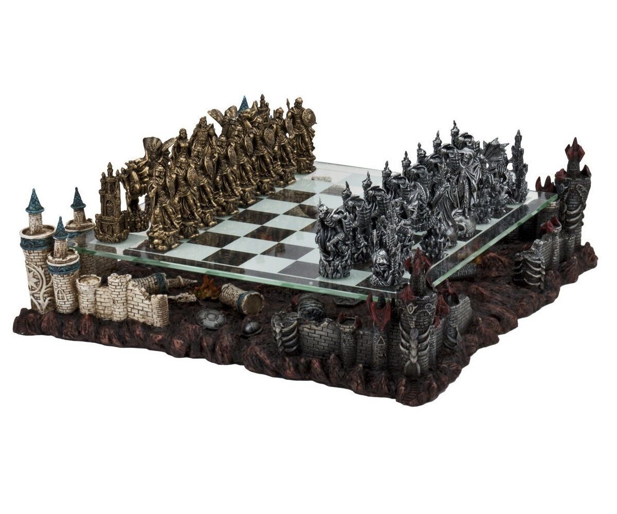 17" Medieval Fantasy Chess Game Set w/ 3D Castle Platform Metal Pewter  3" King