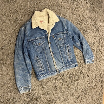 Vintage Levi's Sherpa Lined Denim Trucker Jacket Orange Tab Size