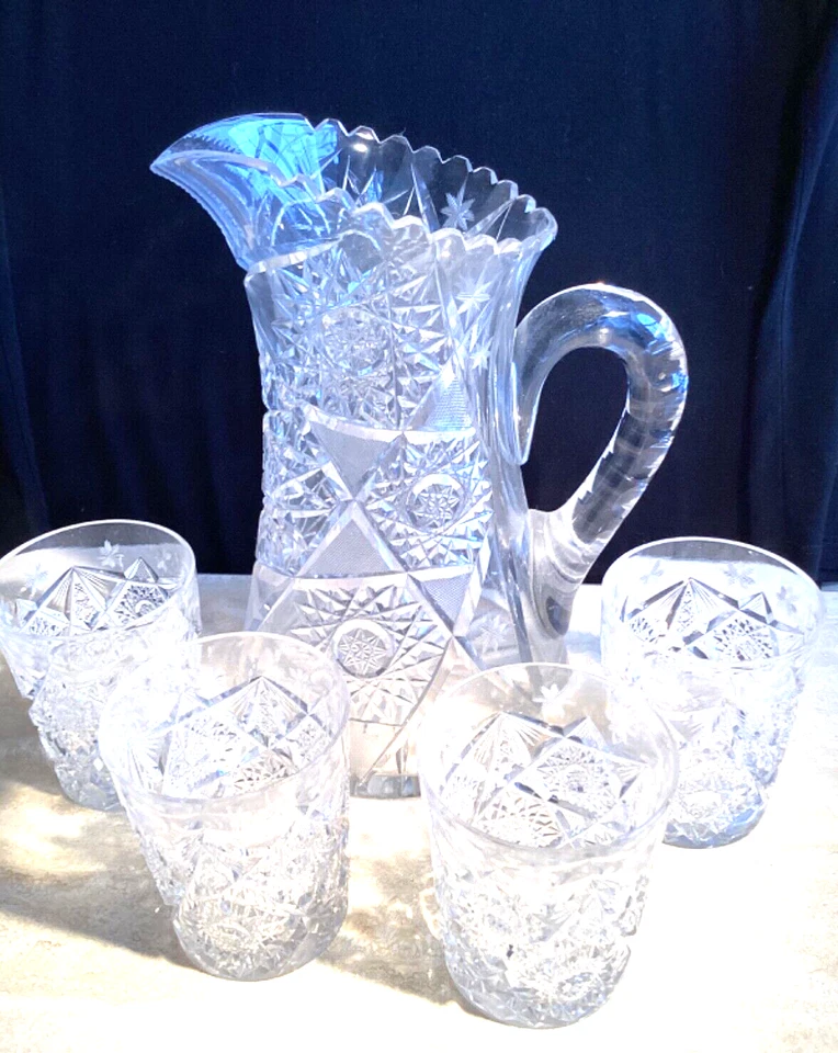 "Juego de jarra de vidrio con plomo de 9"" de colección con 4 vasos patrón de estrella brillante ENVÍO GRATUITO" Foto 3 de 4