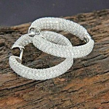 2Ct Lab Created Round Diamond Cut Huggie Hoop Earrings 14K White Gold Finish