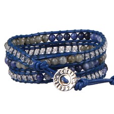 Leather Wrap Bracelet Stone Crystal Beads Single Strand Bracelet 3Wrap