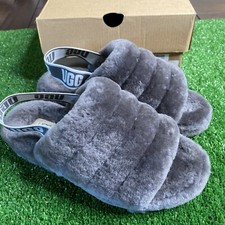 UGG Women's Fluff Yeah Women's Size 7M US Slide Wedge Sandal - Charcoal With Box