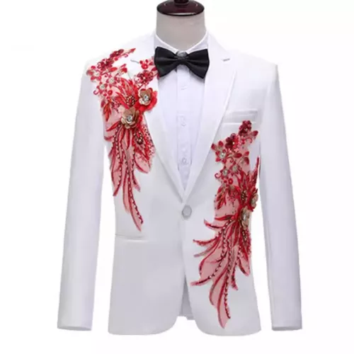 Men Sequin Flower Rhinestone Coat Slim Fit Jacket Suit Blazer Wedding Party Top - Picture 9 of 15