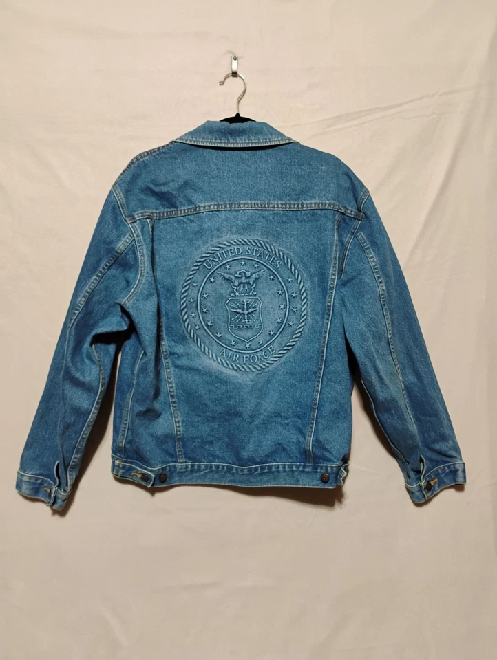 Chaqueta de mezclilla para hombre de la Fuerza Aérea grande sello prensado camionero punk grunge USAF Foto 2 de 4
