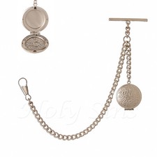 Brand New Silver Colour Albert Single Pocket Watch Chain With Locket 