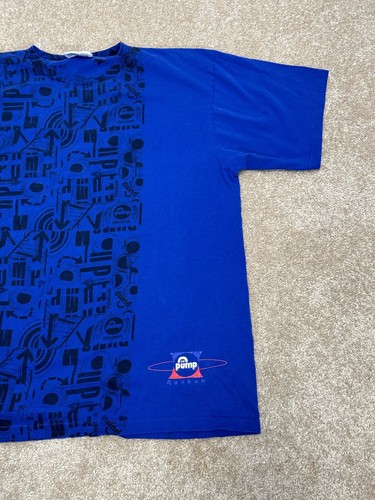 Vintage 90s Reebok Pump T-Shirt Size XL Single Stitch, AOP Blue Basketball - Picture 3 of 8