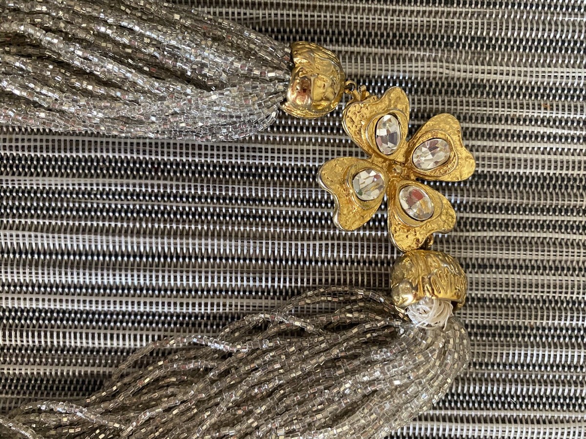 Vintage VENETIAN PEARLESCENT SEED BEAD Torsade Necklace RHINESTONE