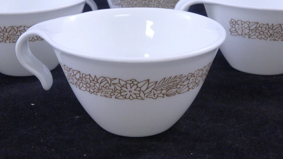 Lot De 4 Vintage Bois Marron Corelle Crochet à Poignées Café Thé Tasse / Tasse - Photo 3/4