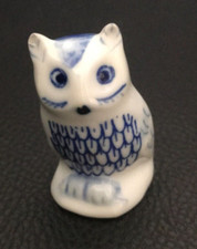 Vintage Delft style Porcelain Owl Figurine -  Approx. 4cm tall