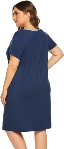 IN'VOLAND Plus 24W Nightgown V Neck Sleep Shirt Short Sleeve Rayon Sleepwear - Picture 4 of 5