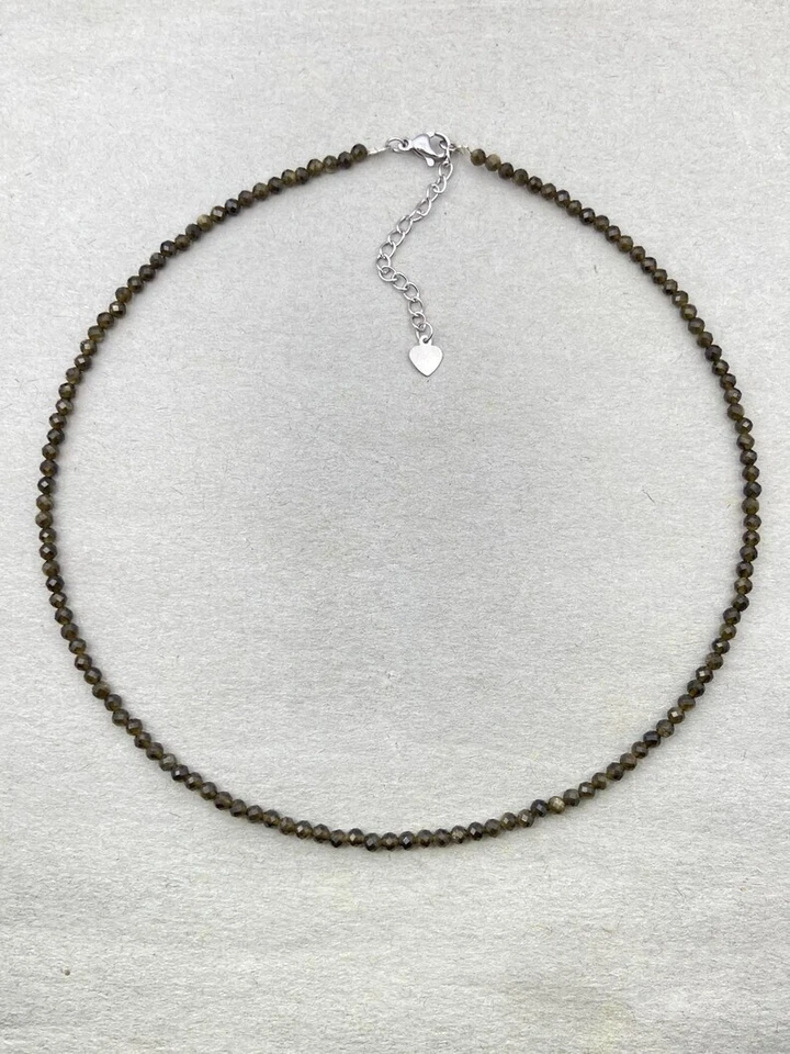 Collares gargantilla delicados collares redondos facetados de obsidiana verde de 2-3 mm 18"" Foto 2 de 4