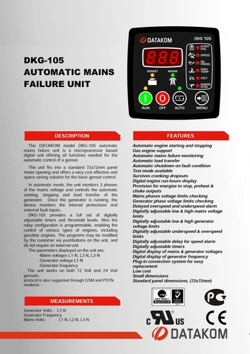 Datakom DKG-105 Generator Automatic Mains Failure Control Panel / AMF Controller - Bild 3 von 4