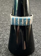 Vintage Sterling Silver Mexico 925 Turquoise Chip Inlay Ring Size 6