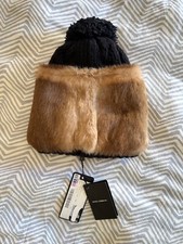 NWT Italy Made DOLCE & GABBANA Wool Beanie Cap Size XS Rabbit Fur Brim Silk Trim