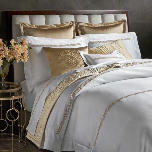 $1119 Pratesi Up Down Hotel QUEEN DUVET FLAT SHEET 2pc Set Gold Embroidery  ITALY | eBay