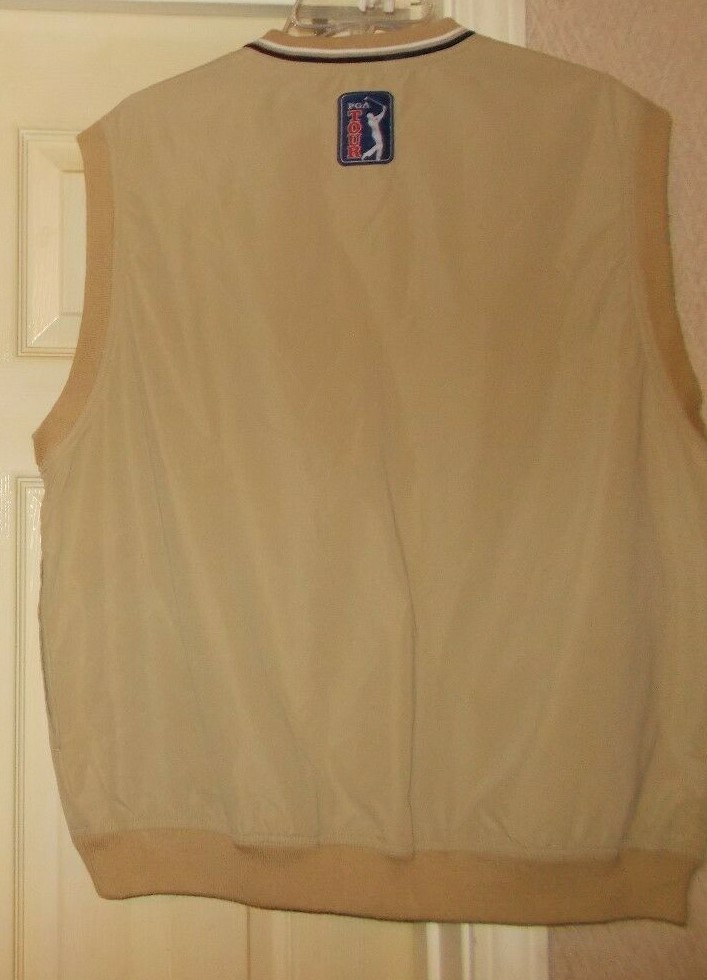 MENS PGA Tour Golfing VEST Khaki or Black w/ side Pockets Size LARGE