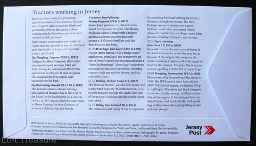 Jersey Stamps: "Tractors Working in Jersey" First Day Cover S/S 8v 2022 - Picture 3 of 3