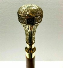 VINTAGE WOODEN WALKING STICK BRASS LONG HEAD HANDLE SOLID VICTORIAN ANTIQUE CANE