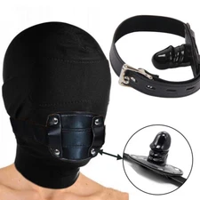 Open Mouth Gag Oral Bondage BDSM Face Mask Head Harness Hood Sensory Deprivation
