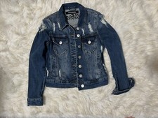 Women's Ashley Mason Sz Xs Denim Blue Jean Jacket Distressed Dark Wash