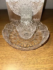 Godinger Dublin Crystal 8” Chip and Dip Two Piece Server New In Box Holiday