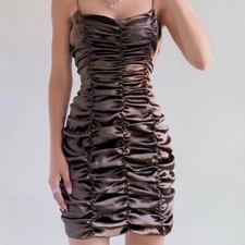 NEW W/ TAGS Brown ruched silk dress urban outfitters Size M