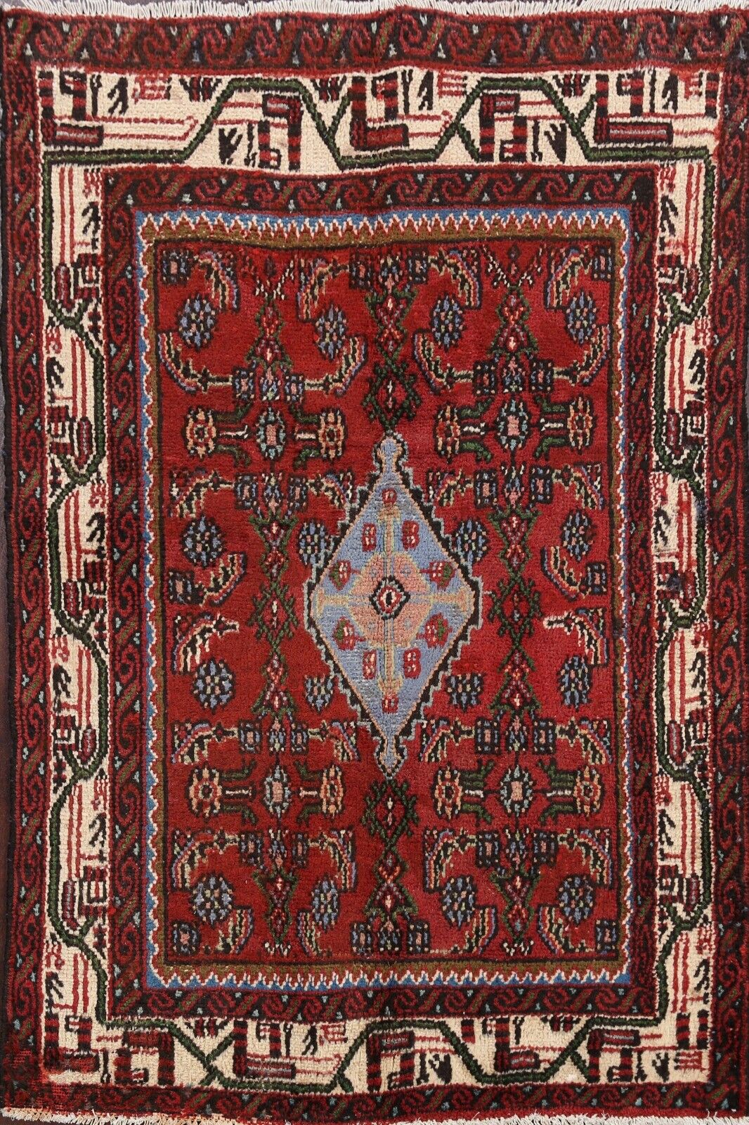 Vintage Geometric Hamedan Hand-knotted Area Rug Traditional Oriental Carpet 4x5