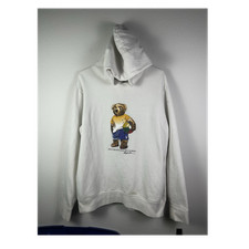 Polo Ralph Lauren Polo Bear White Fleece Hoodie L Graphic Print