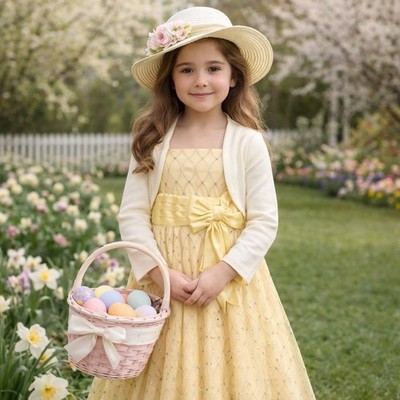 B. Darlin Kids Yellow Strapless Tulle Sequin Party Dress 7/8 Easter Formal READ