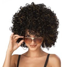 Disco Glitter Afro Black and Gold Costume Wig