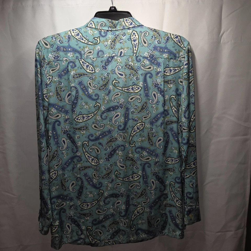 VTG Classic Elements Women's Blue Paisley Long Sleeve Shirt Large Foto 3 de 4