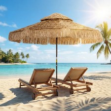 Outsunny 8.5FT Thatched Tiki Outdoor Patio Umbrella with 2-Tier Top, Khaki