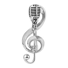 Microphone Music Note Brooch Rock Hip Pop Microphone Shape Brooches Pins Silver