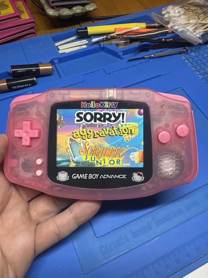 Backlit IPS V2 Hello Kitty Pink Nintendo Gameboy Advance cartridge GBA pouch - Image 2 of 4