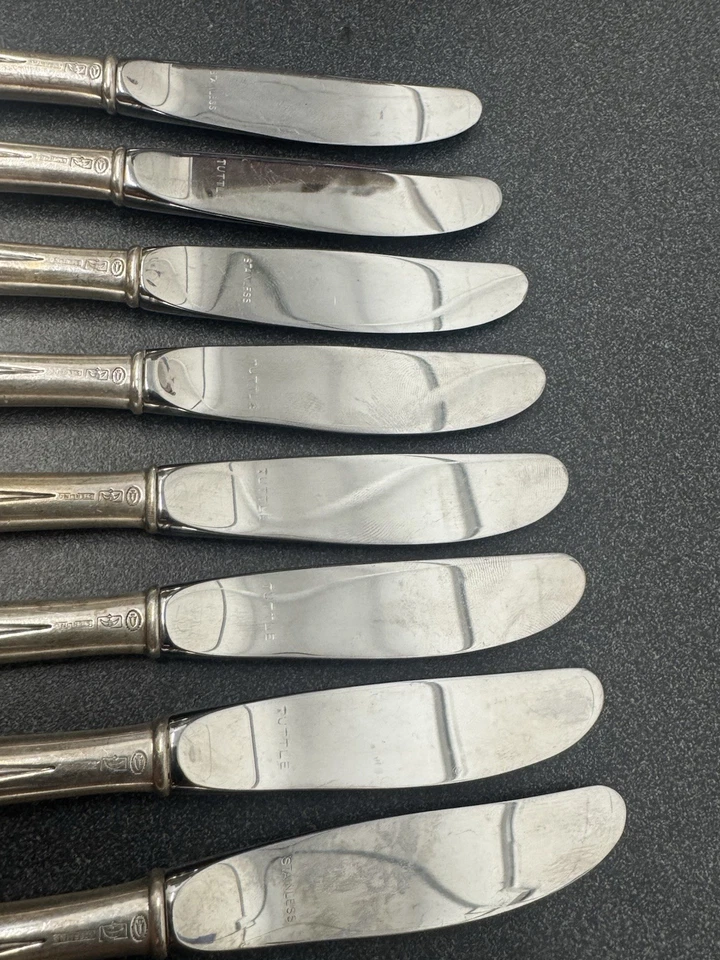 批量 8 件 Tuttle 纯银手柄黄油刀 6 英寸 Arden Crest — 第 3/4 张图片