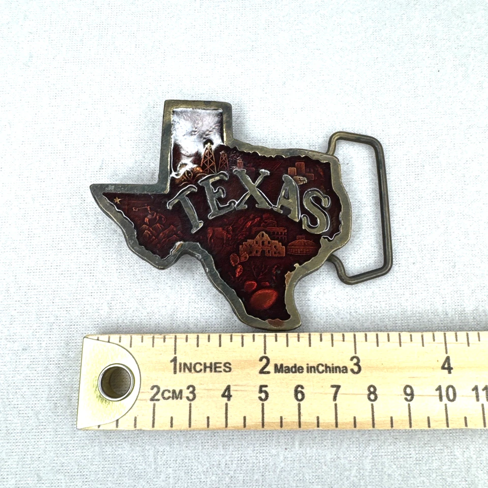 Fivela de cinto vintage TEXAS Koleaco bronze esmalte formato estado década de 1970 - Imagem 4 de 4