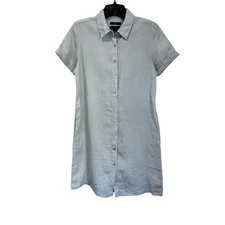 Tahari 100% Linen Shirt Dress Size XS Gray Short Sleeve Minimalist Chic