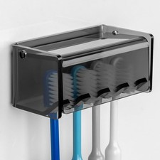Toothbrush Holder Wall Mounted with Cover for 4slots Gray Clear 1pack