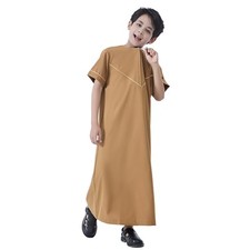 Abaya Dubai Muslim Kaftan Kids Boys Dishdash Daffah Long Robes Jubba Thobe Arab