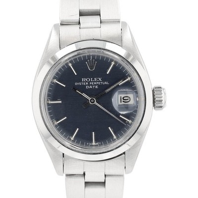 Rolex Ladies Oyster Perpetual Stainless Steel Blue Index Watch w/Box & Paper