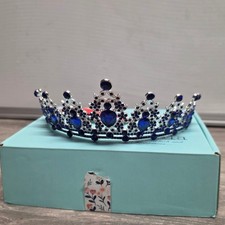 Kamirola Silver Blue Rhinestone Queen Crown Tiara Sapphire Crystal Prom Wedding