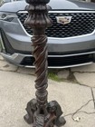 Vintage Ebonized Wood Brutalist Tramp Art Medieval Carved Tripod Leg Floor Lamp  — photo 6