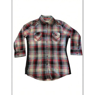 Cowgirl Core Sequined Embroidered Plaid Womens Shirt w/ Lace Embellishments