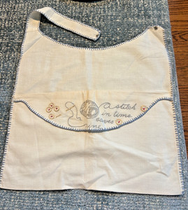 VINTAGE! Linen Bib "A Stitch in Time Saves Nine" with Button