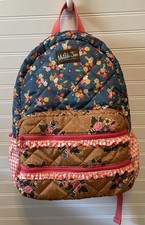 Matilda Jane Check Floral Quilted Multi Zip Pocket Backpack School Looks Unused