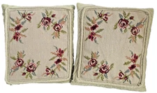 Lot of 2 Simply Shabby Chic Floral Wool Needlepoint Pillows (SKU# 2856)